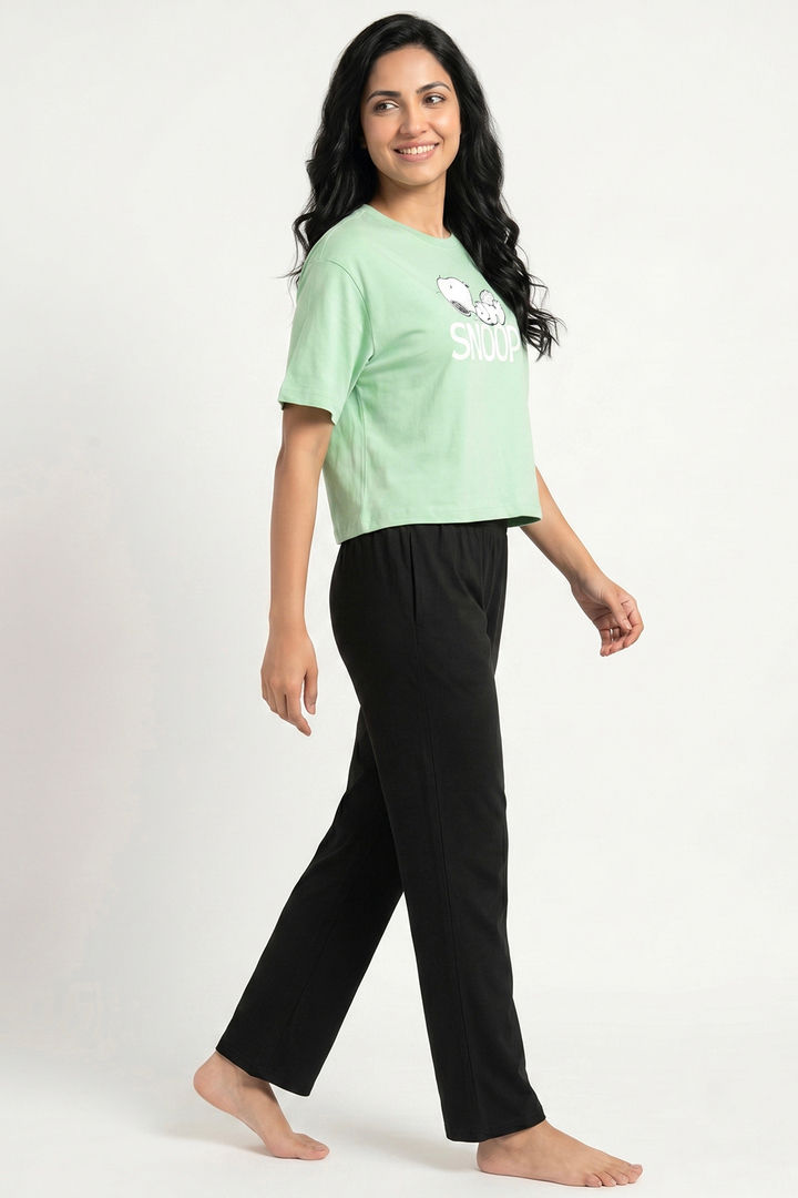 Zivame Peanuts Knit Cotton Loungewear Set - Quiet Green — image 2
